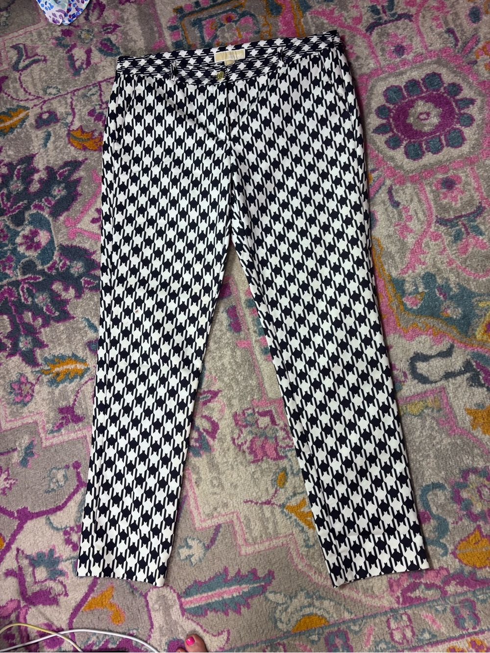 Michael Kors Black White Houndstooth Pants Sz 10 Stretch Ankle Trousers NWOT